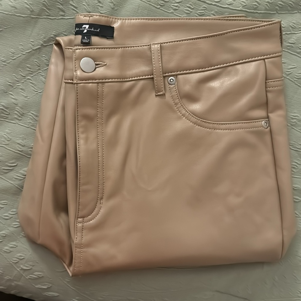 Cream faux leather pants